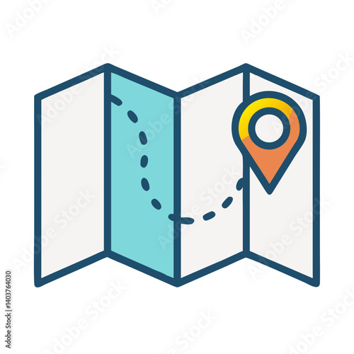 Folded Map with Route Icon Representing Navigation or Travel Directions