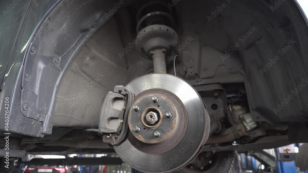 Car service. Car brake system. Brake disc close-up. Chassis Car service. Car brake system. Brake disc close-up. Chassis