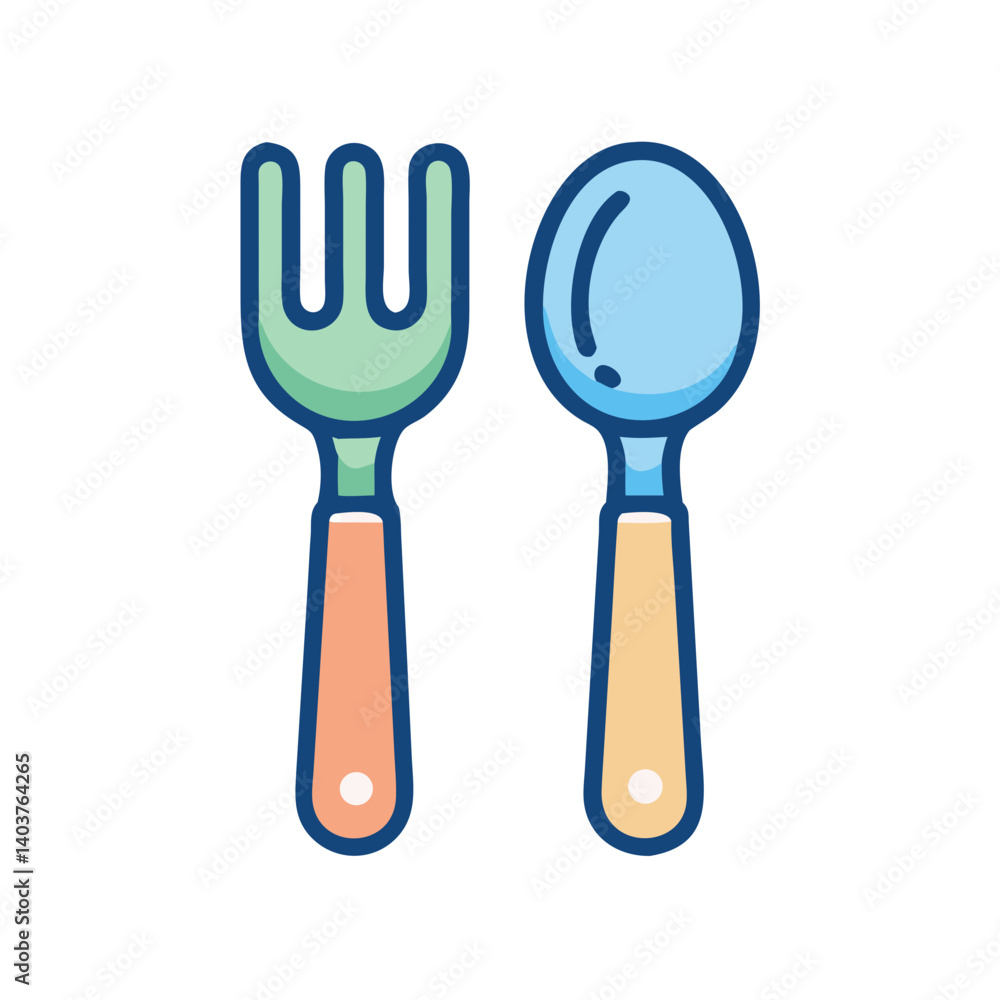 Fototapeta premium Fork and Spoon Icon Representing Toddler Mealtime or Feeding