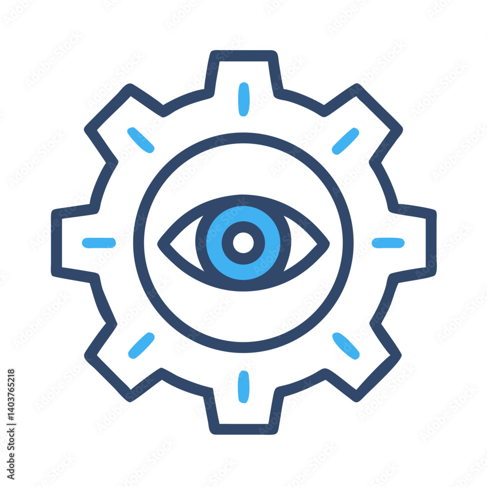 Gear with Eye Icon Representing Operational Efficiency or Monitoring Gear with Eye Icon Representing Operational Efficiency or Monitoring