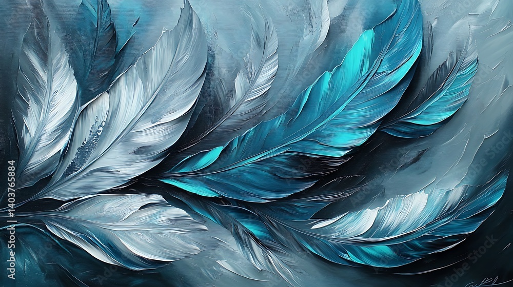 Obraz premium Abstract blue feather art painting background wallpaper for desktop and mobile phone aesthetic design