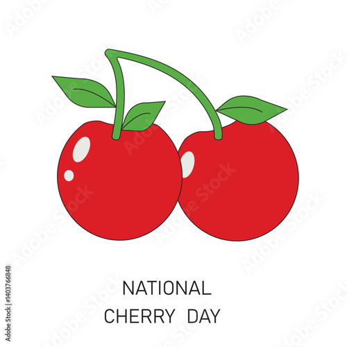 National cherry day. Vector illustration of a cherry isolated on white background.