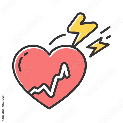 Heart with Shock Icon Representing Cardiac Health or Emergency