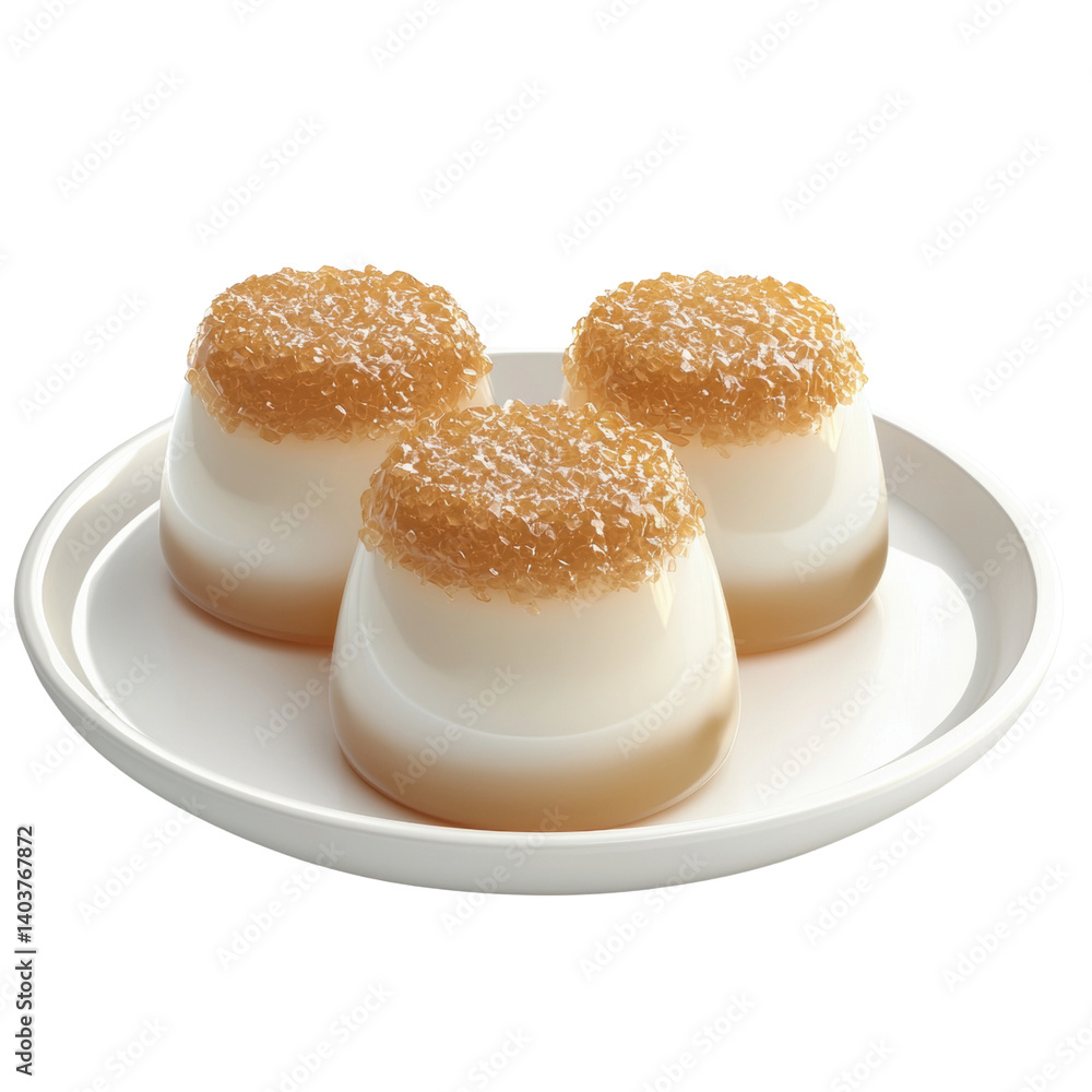 Creamy Dessert with Sweet Topping on a Plate for Enjoyment Creamy Dessert with Sweet Topping on a Plate for Enjoyment