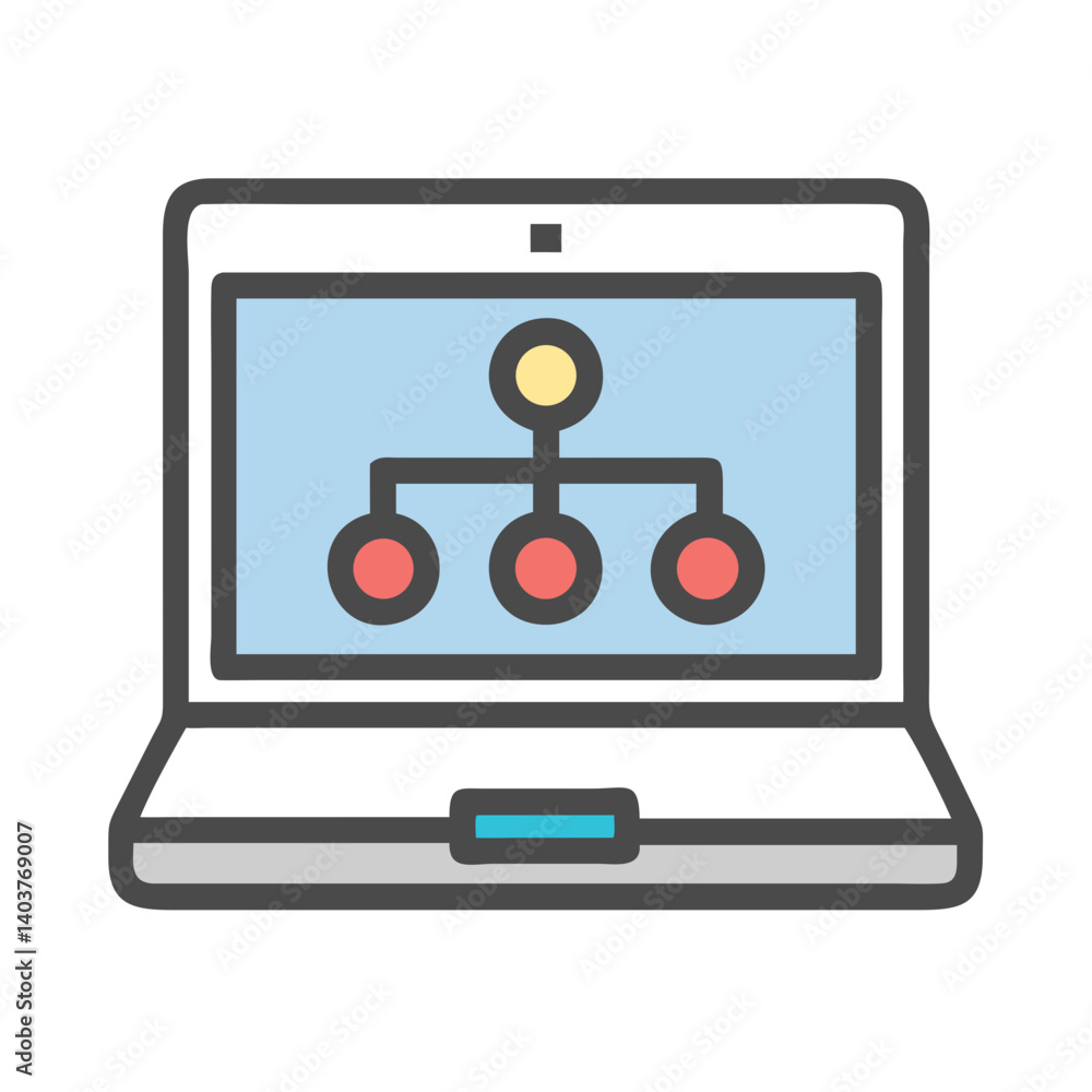 Laptop with Network Diagram Icon Representing Connectivity and Network Design Laptop with Network Diagram Icon Representing Connectivity and Network Design