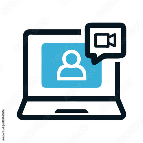  Laptop with Video Call Icon Representing Online Communication