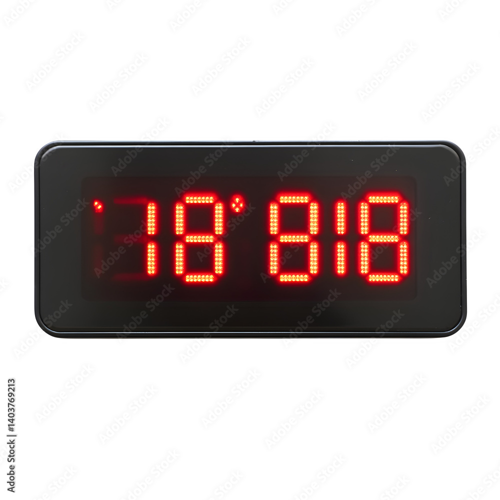 A vibrant red LED display showcasing a temperature reading against a stark black background, its bright numbers illuminating the cool digital aesthetic. A vibrant red LED display showcasing a temperature reading against a stark black background, its bright numbers illuminating the cool digital aesthetic.