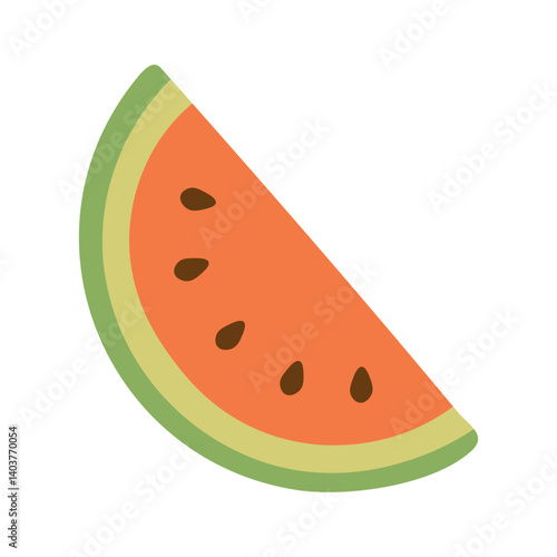 Bright cartoon watermelon wedge in flat doodle style. Cute and juicy tropical summer fruit.