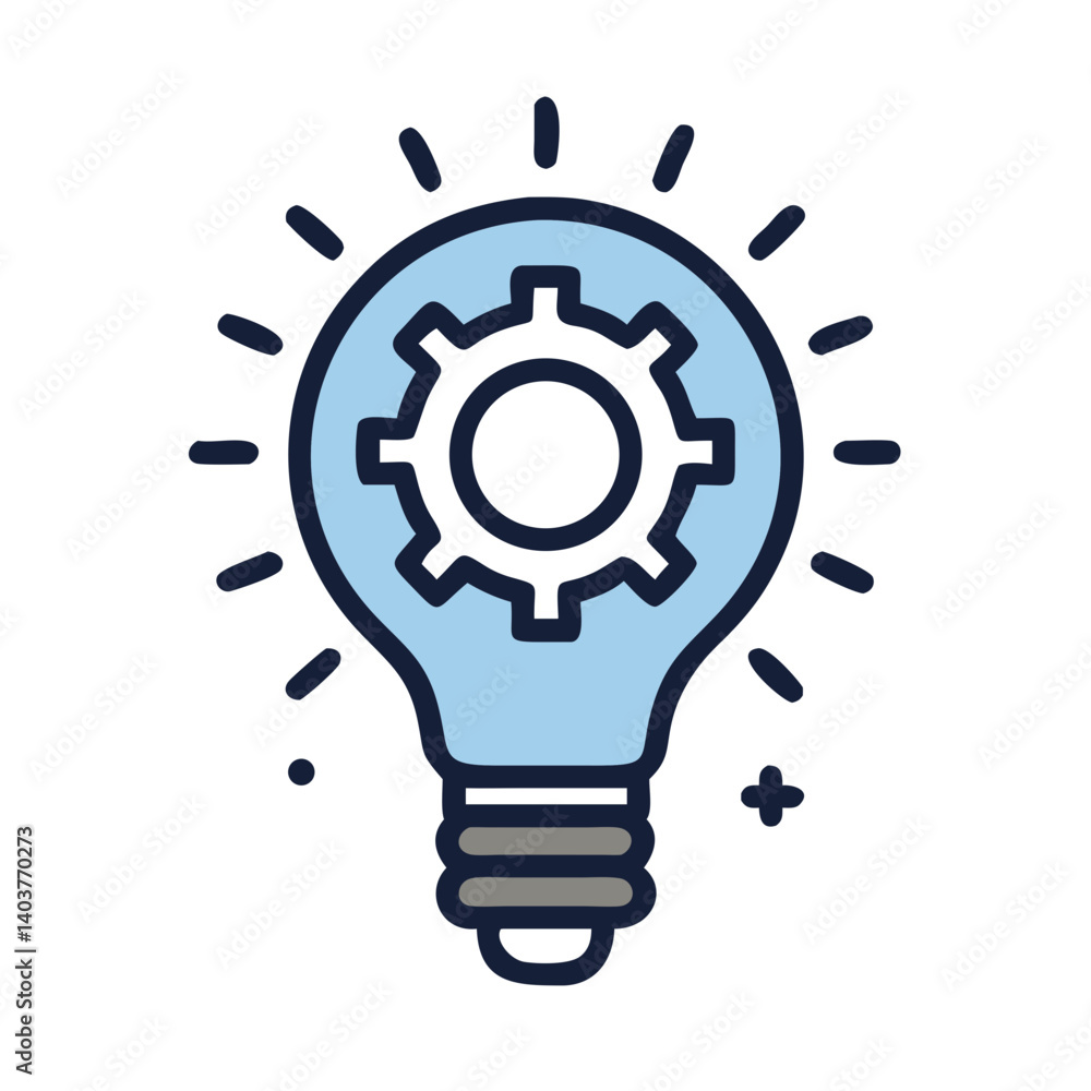 Lightbulb with Gear Base Icon Representing Mechanical Innovation Lightbulb with Gear Base Icon Representing Mechanical Innovation