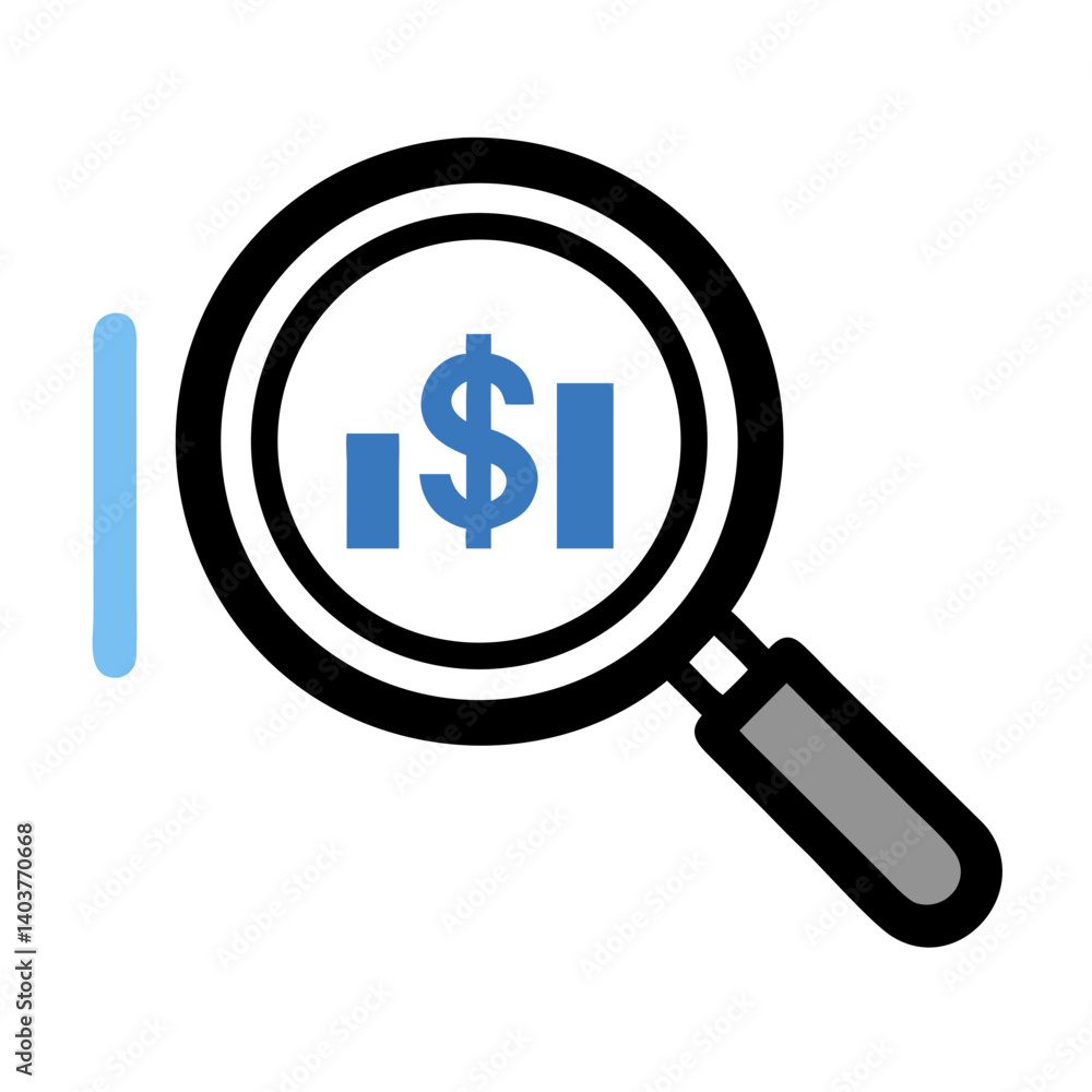 Magnifying Glass with Dollar Sign Icon Representing Financial Analysis and Investment Magnifying Glass with Dollar Sign Icon Representing Financial Analysis and Investment