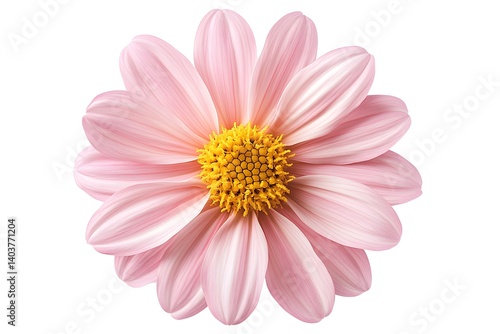 Beautiful Pink Dahlia Flower Bloom with Soft Petals, Close-up of Fresh Floral Blossom Isolated on White Background