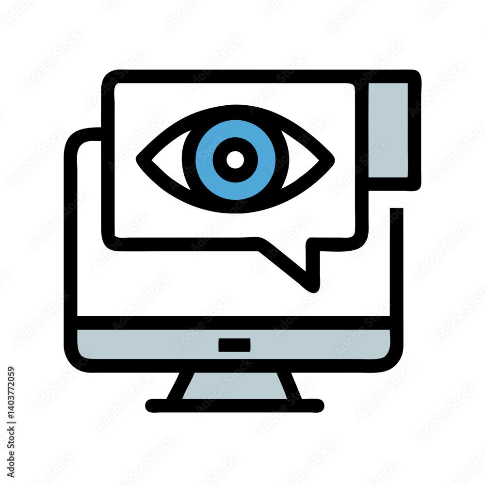 Monitor with Eye and Speech Bubble Icon Representing Visual Communication and Online Interaction Monitor with Eye and Speech Bubble Icon Representing Visual Communication and Online Interaction