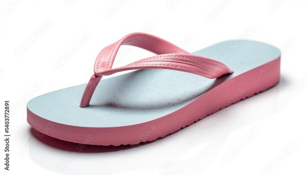 A single, shiny flip-flop sandal isolated on white background , single, travel, relaxed A single, shiny flip-flop sandal isolated on white background , single, travel, relaxed