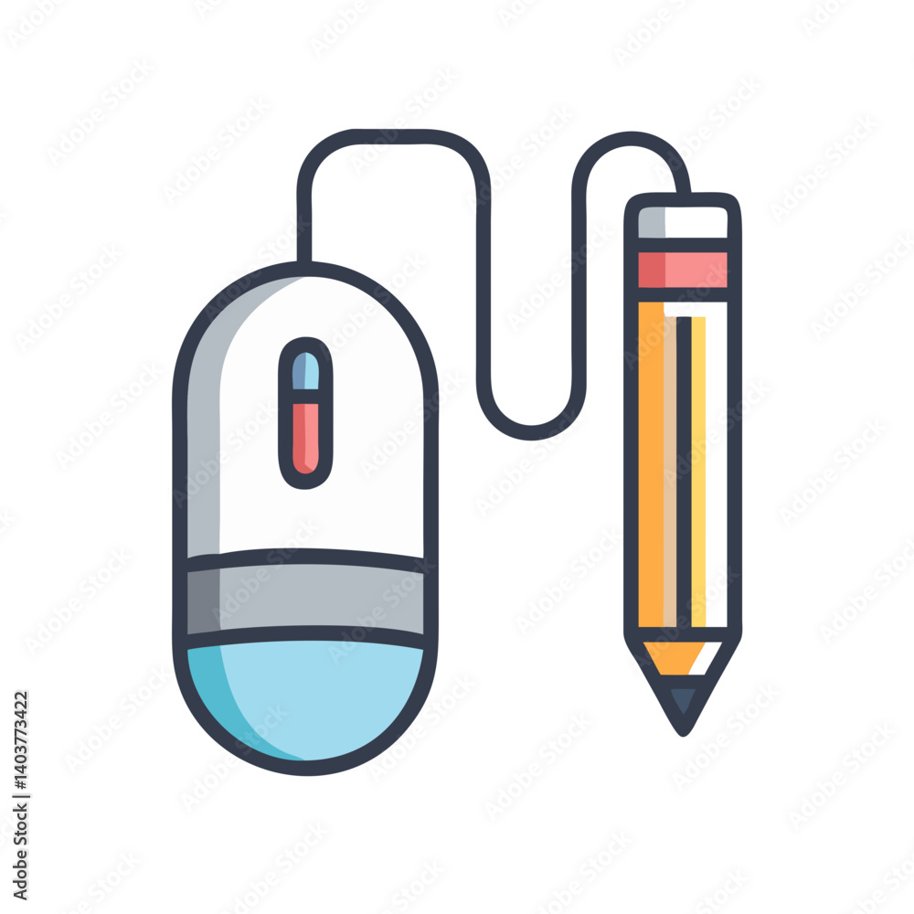 Mouse and Pencil Icon Representing Early Digital Drawing and Creative Learning Tools Mouse and Pencil Icon Representing Early Digital Drawing and Creative Learning Tools