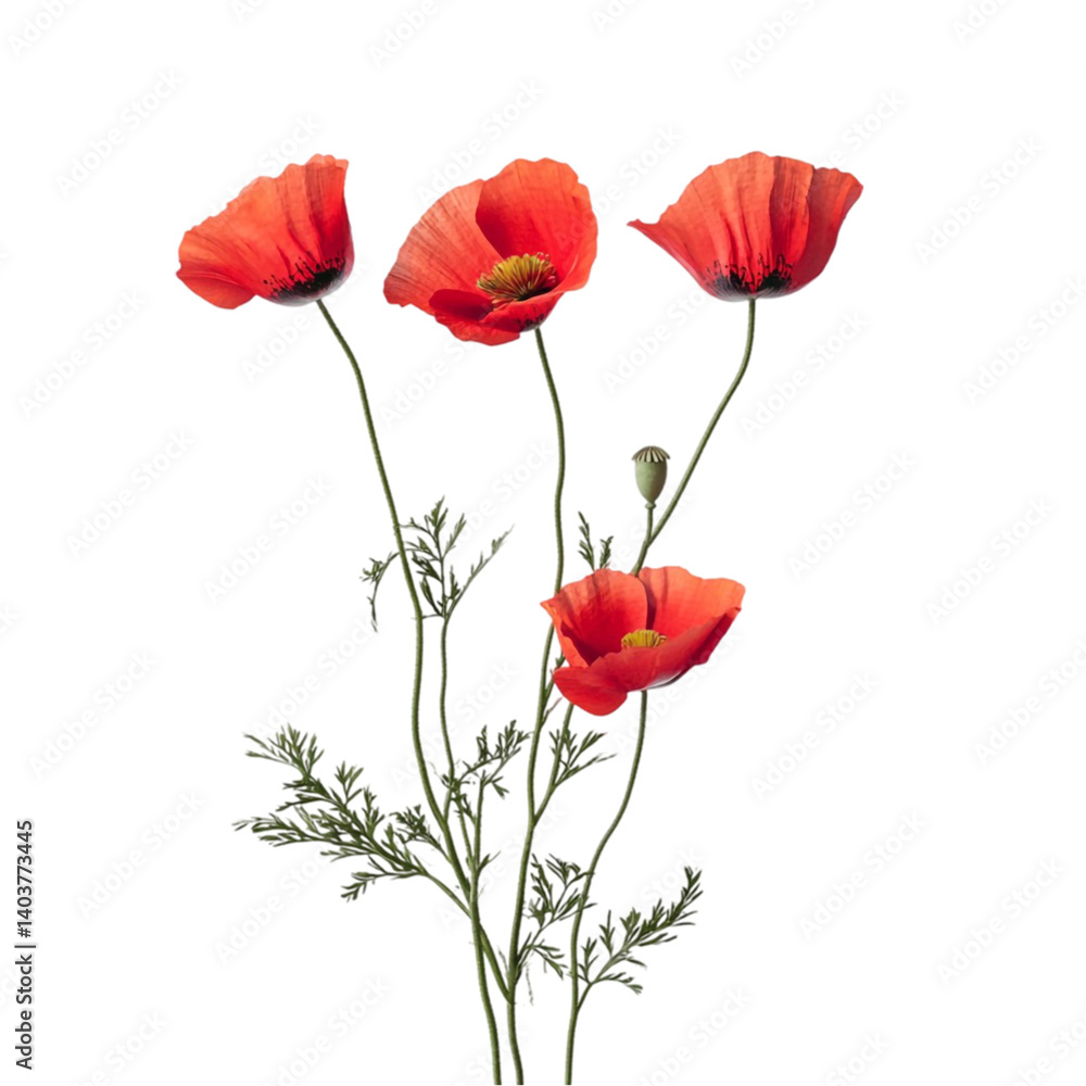Naklejka premium Vibrant Red Poppies Against Abstract Stripes Bold Floral Art