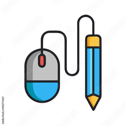 Mouse and Pencil Icon Representing Early Digital Drawing and Creative Learning Tools