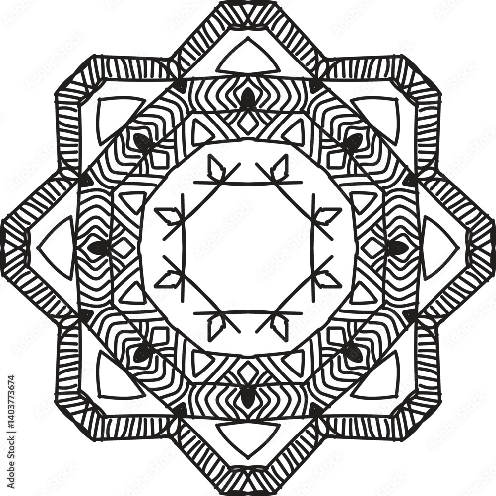 Easy Mandala Black and White Circle Outline - Mandala Coloring Pages for Adults and Kids - Simple Mandalas Artwork Vector Easy Mandala Black and White Circle Outline - Mandala Coloring Pages for Adults and Kids - Simple Mandalas Artwork Vector