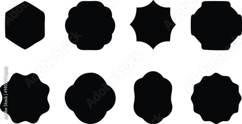 Assorted Black Badges Silhouettes Collection on Transparent Background Icons Set Shapes