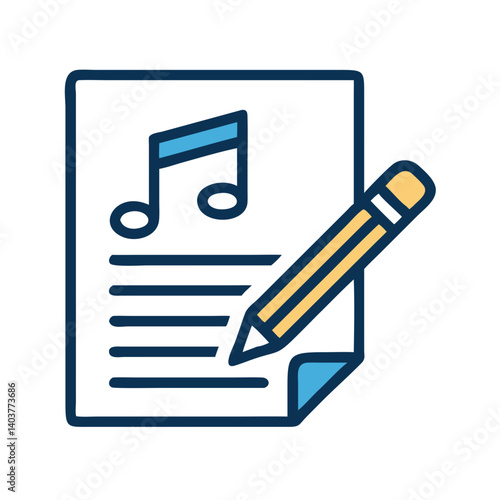 Music Sheet with Pencil Icon Representing Songwriting and Musical Composition