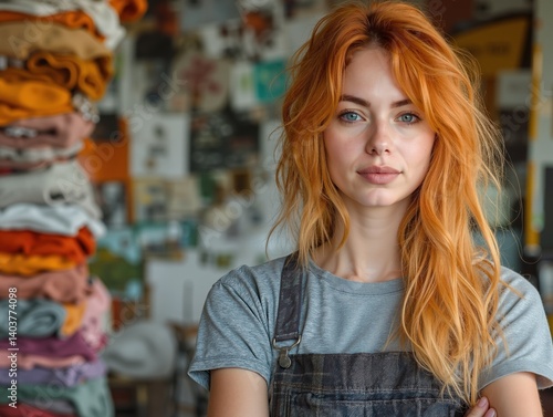 Wallpaper Mural Caucasian female artist with red hair in a creative studio surrounded by art and textiles Torontodigital.ca