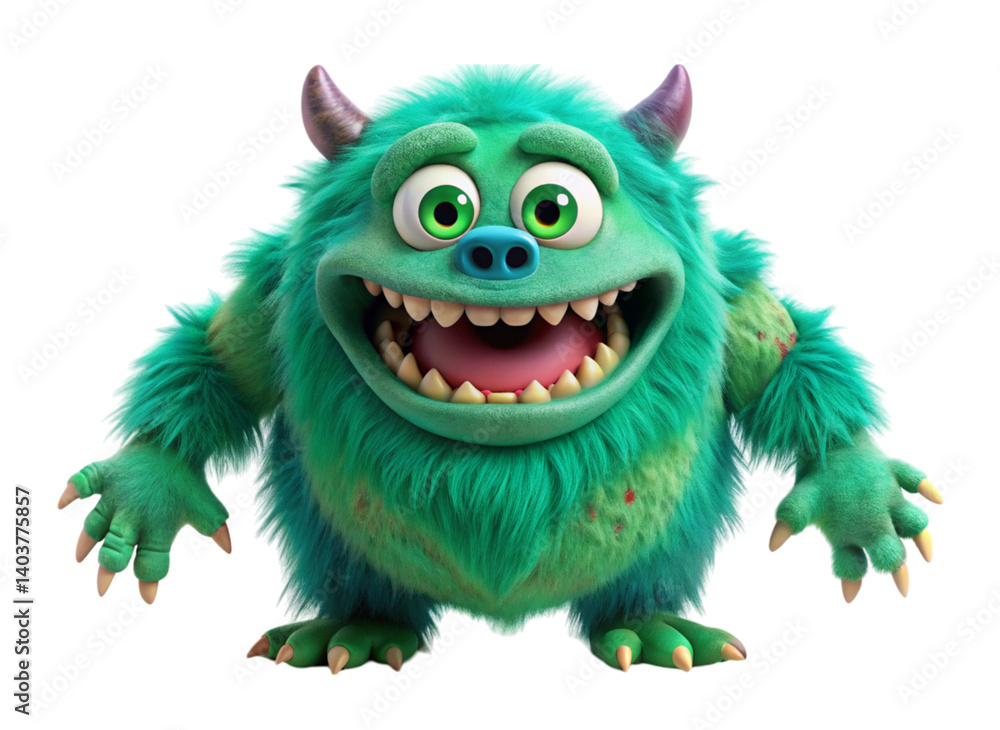 Happy cartoon monster with horns and fuzzy fur colorful character design isolated on a Transparent Background Happy cartoon monster with horns and fuzzy fur colorful character design isolated on a Transparent Background
