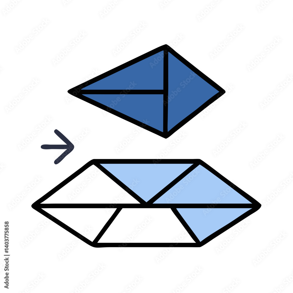 Origami Hat with Arrow Icon Representing Reversible Fold and Interactive Paper Craft Origami Hat with Arrow Icon Representing Reversible Fold and Interactive Paper Craft