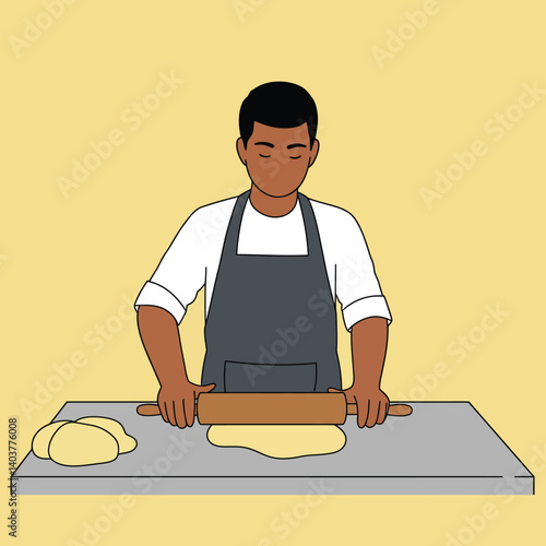Person rolling dough in kitchen with flat design style vector art