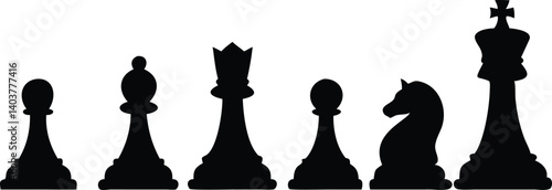 Chess Pieces Collection Art, King Queen Knight Bishop, Pawn Isolated Silhouette