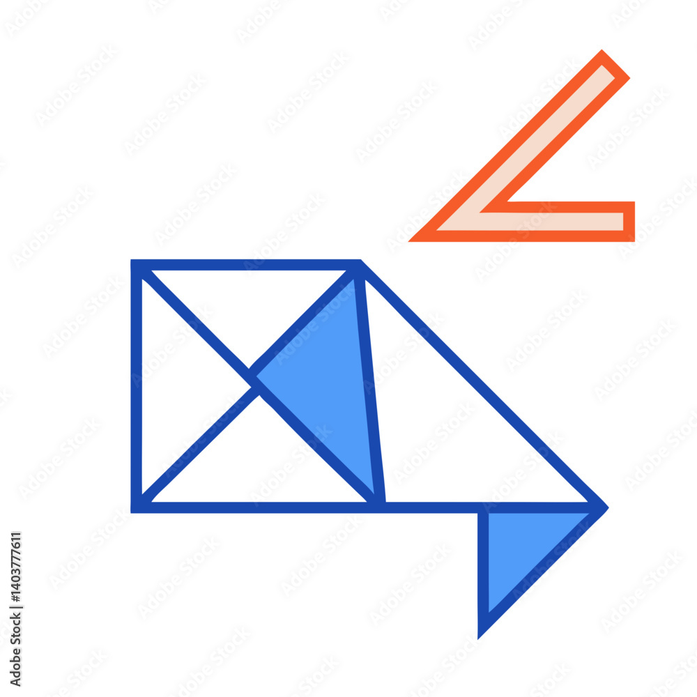 Origami Triangle Fold with Arrow Icon Representing Folding Instructions and Paper Craft Direction Origami Triangle Fold with Arrow Icon Representing Folding Instructions and Paper Craft Direction