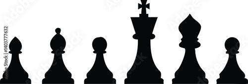 Chess Pieces Silhouettes Pawn, Bishop, King, Minimalist Transparent Design