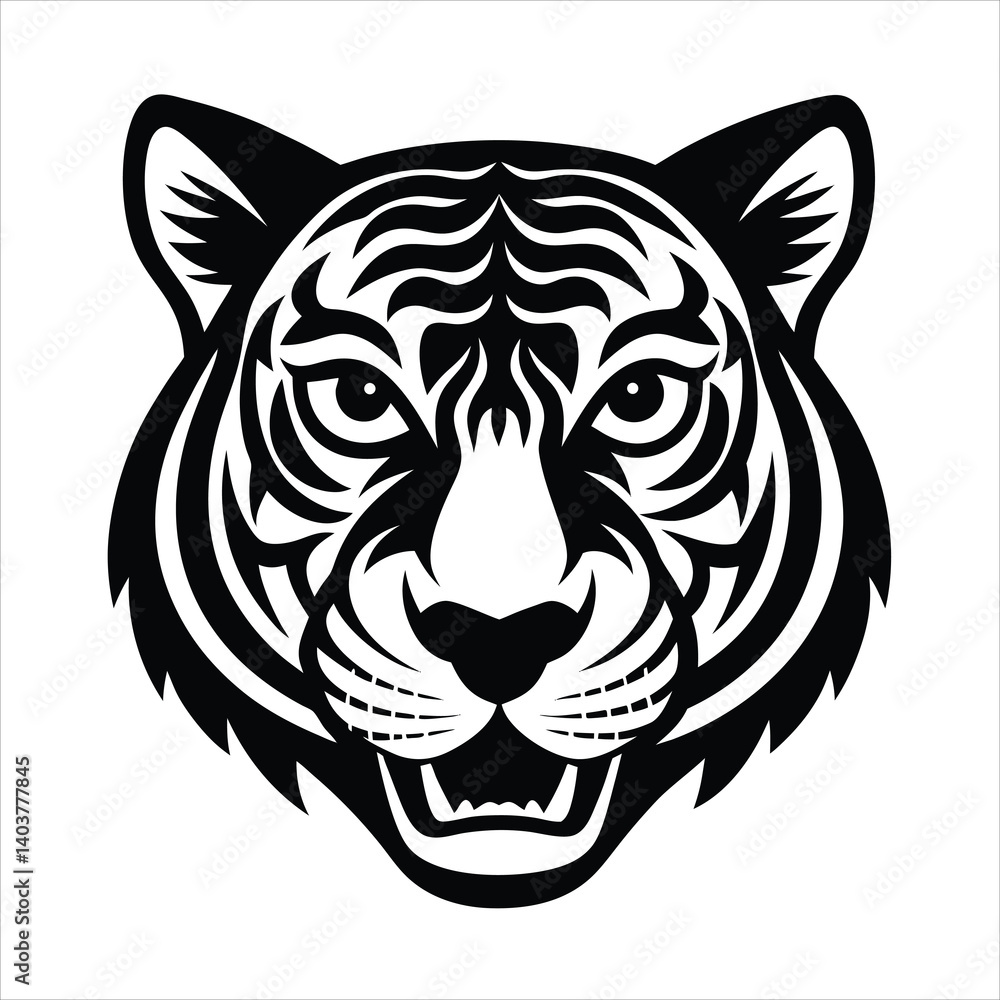 Fototapeta premium Wild animal tiger head vector illustration design for a black tribal tattoo