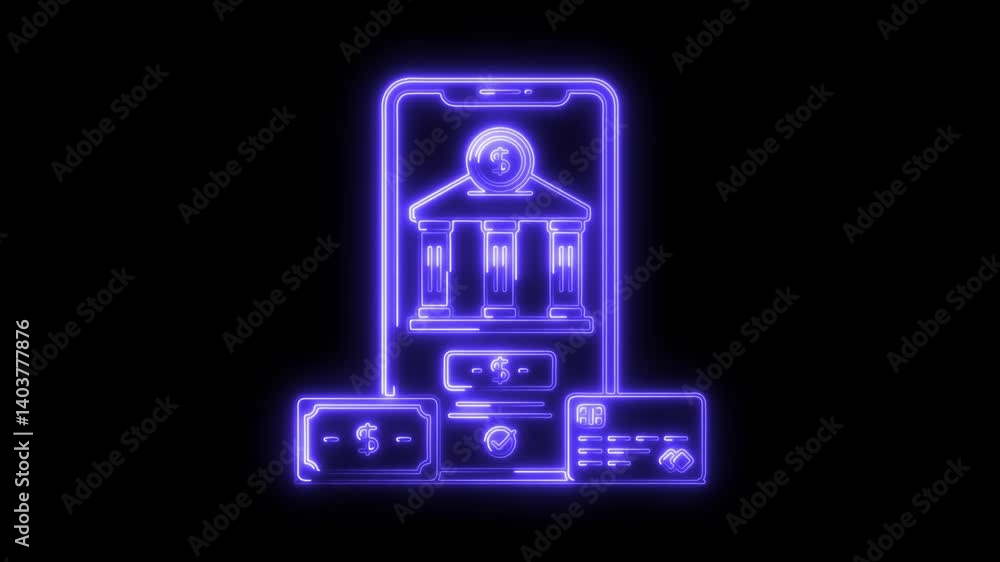 Glowing neon online-banking icon 4k isolated on black background. HD Video motion graphic animation Glowing neon online-banking icon 4k isolated on black background. HD Video motion graphic animation