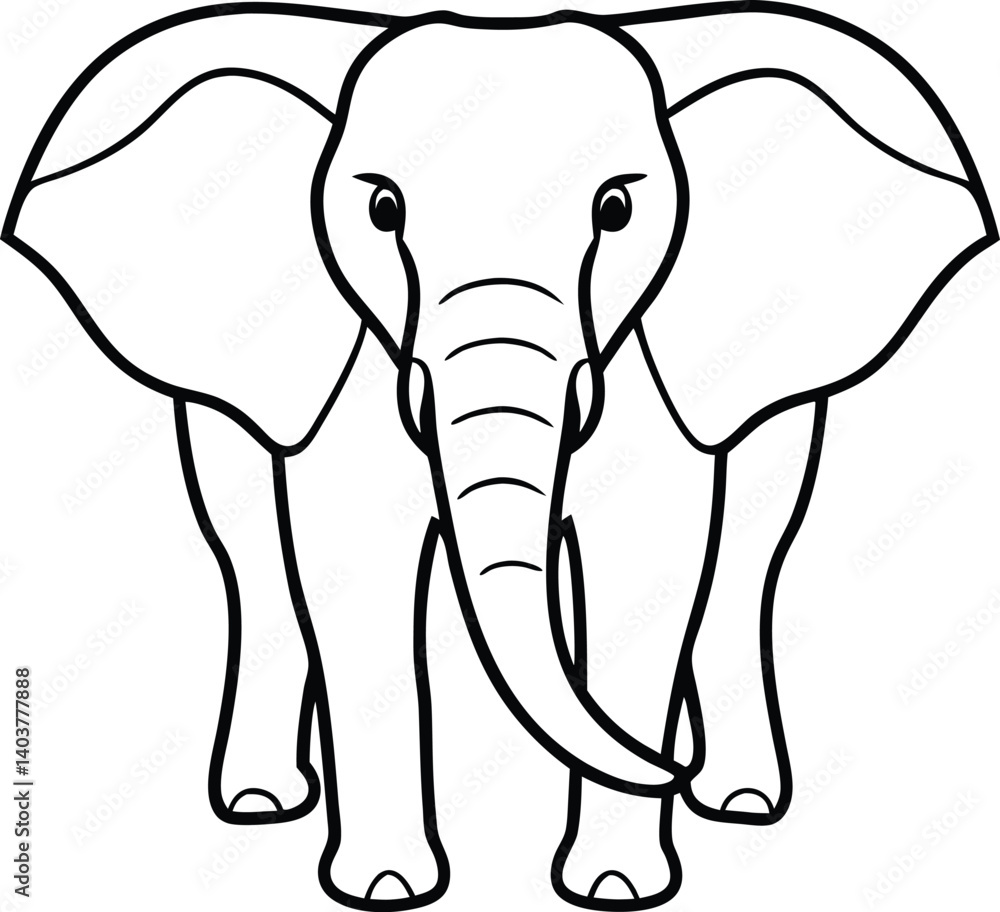 Obraz premium Outlined Cartoon Elephant Illustration for Coloring or Educational Materials
