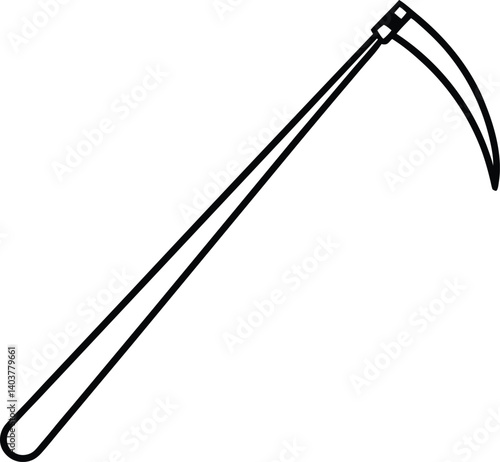 Scythe Blade Outline Icon with Transparent Background Farm Equipment Line Art