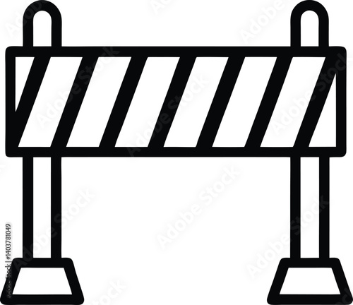 Construction Barrier Sign on Transparent Background, Black Bold Outline