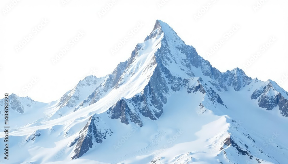 Obraz premium Snow covered mountain peak, pristine white background, alpine, snow mountain