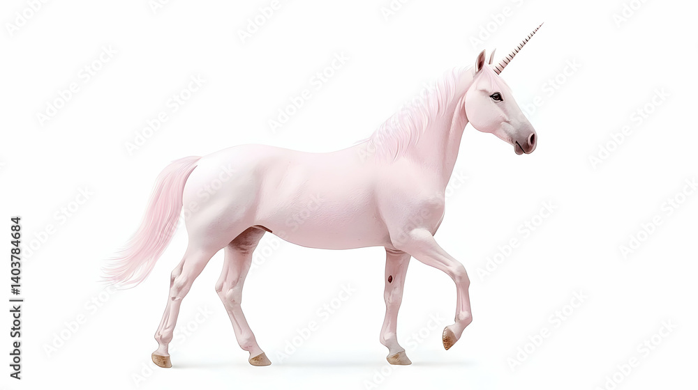 Pink Unicorn Walking Across White Background in Studio Shot Pink Unicorn Walking Across White Background in Studio Shot