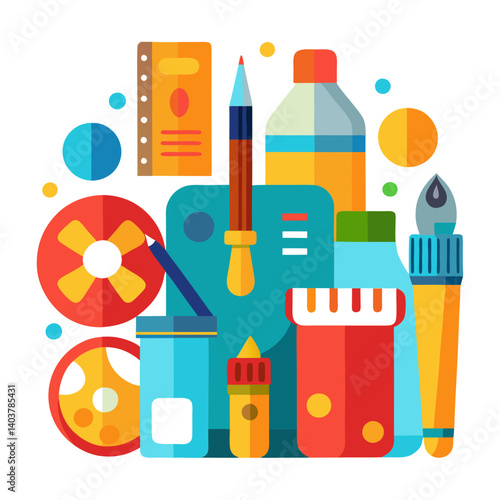 Painting tools elements vector set in cartoon style