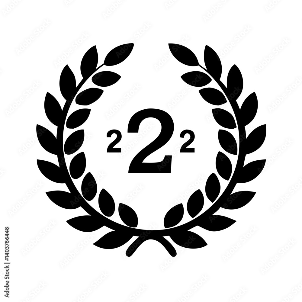 Fototapeta premium Wreath with Number Two Icon Representing Second Place Achievement or Ranking