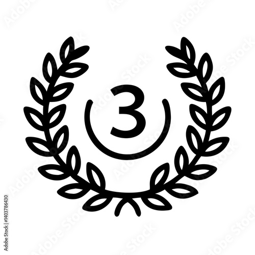 Wreath with Number Three Icon Representing Third Place Achievement or Ranking