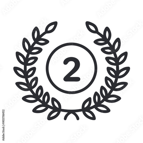 Wreath with Number Two Icon Representing Second Place Achievement or Ranking