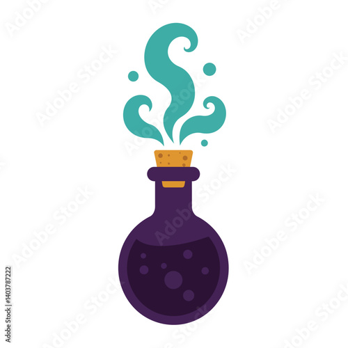 Purple potion bottle with swirling steam in flat vector art style vector illustration