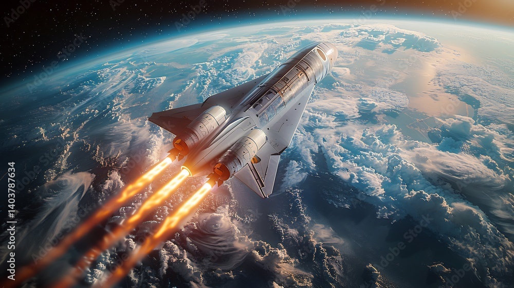 Fototapeta premium spaceship and planet