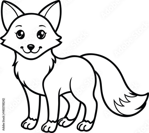 Line Art Illustration of a Standing Fox with Calm Expression

