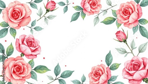Delicate watercolor roses & leaves, repeating pattern, floral, nature, leaves