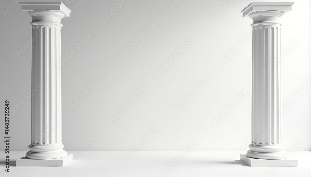 Elegant Roman columns against pristine white backdrop, roman, ancient, stock Elegant Roman columns against pristine white backdrop, roman, ancient, stock