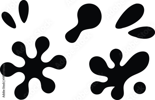 Ink Splatters, Black Inkblots Isolated on a Transparent Background, Abstract Elements