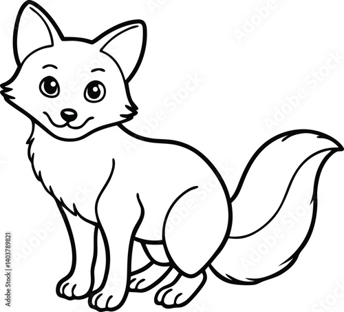 Line Art Illustration of a Standing Fox with Calm Expression

