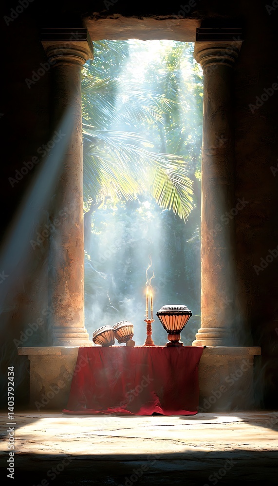 Obraz premium Sunbeams, Temple, Offering