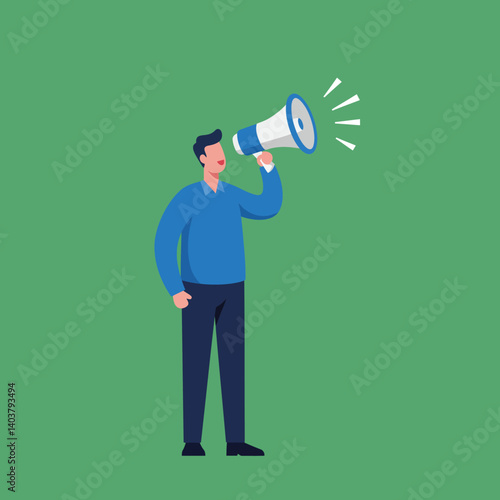Person with megaphone expressing ideas in flat vector art style